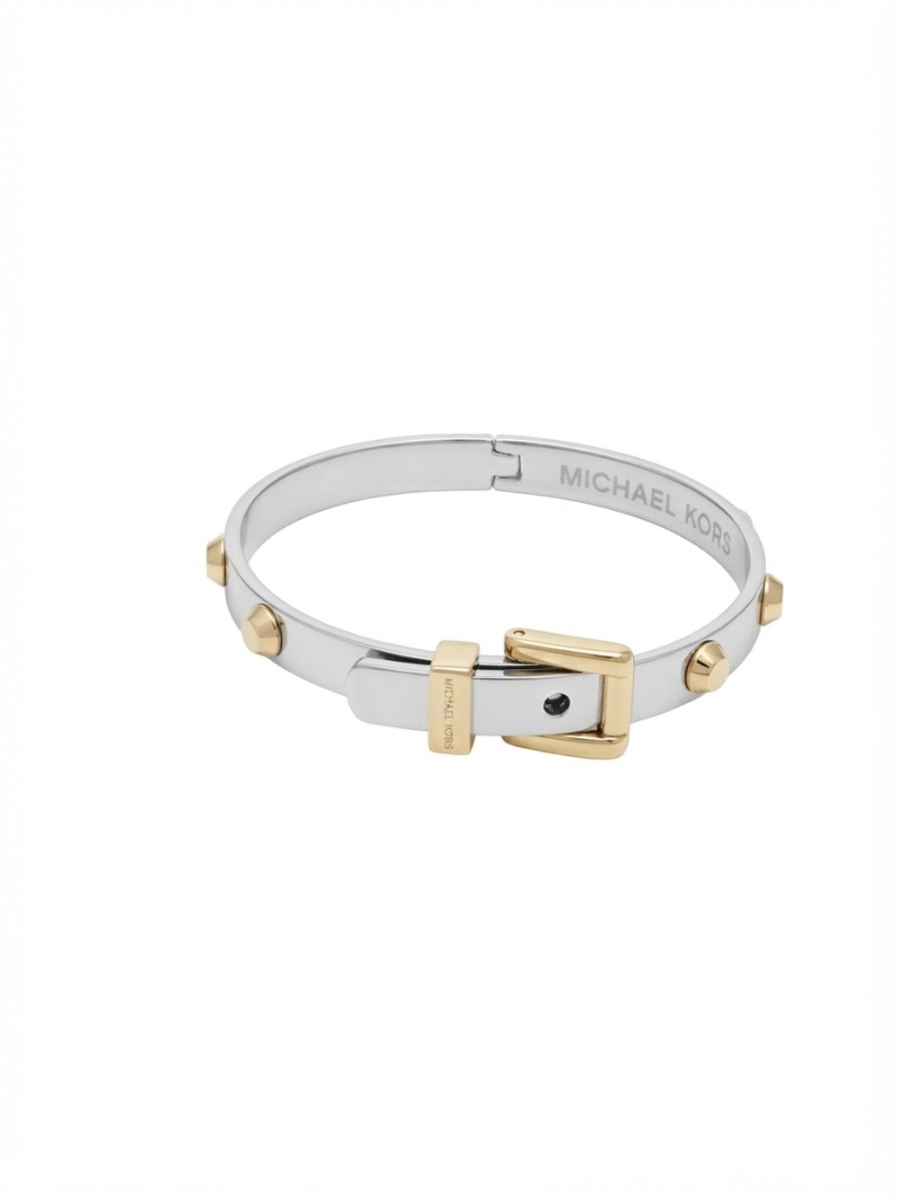 Michael Kors Astor Two-Tone Studded Buckle Hinged Bangle Bracelet - Silver/Gold